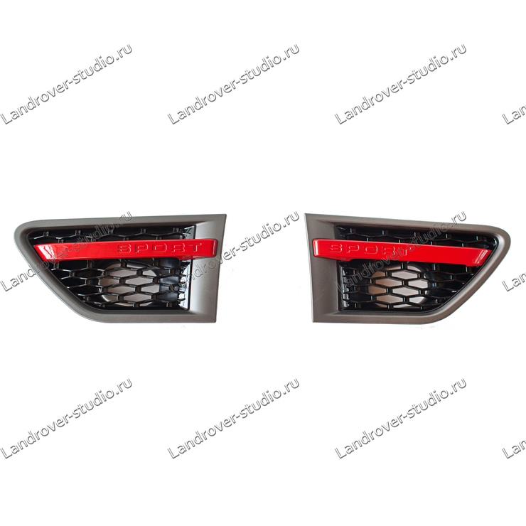 Решетки крыльев жабры Range Rover Sport 2010-2012 серые с красной полосой