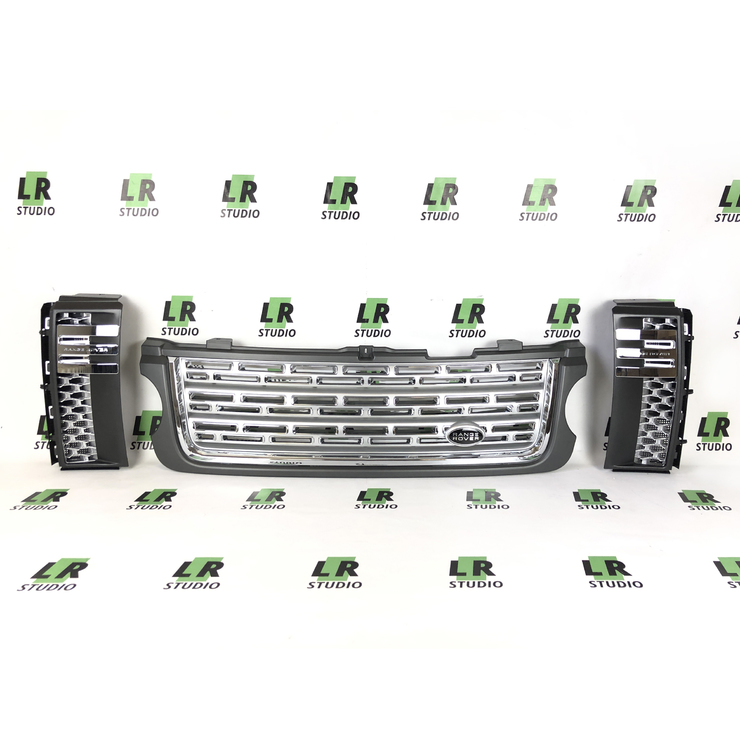 Комплект решеток Range Rover 2010-2012 серые в стиле 2013 года, жабры с надписью RANGE ROVER