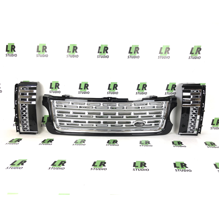 Комплект решеток Range Rover 2010-2012 черные с серым в стиле 2013 года, жабры черные с серым