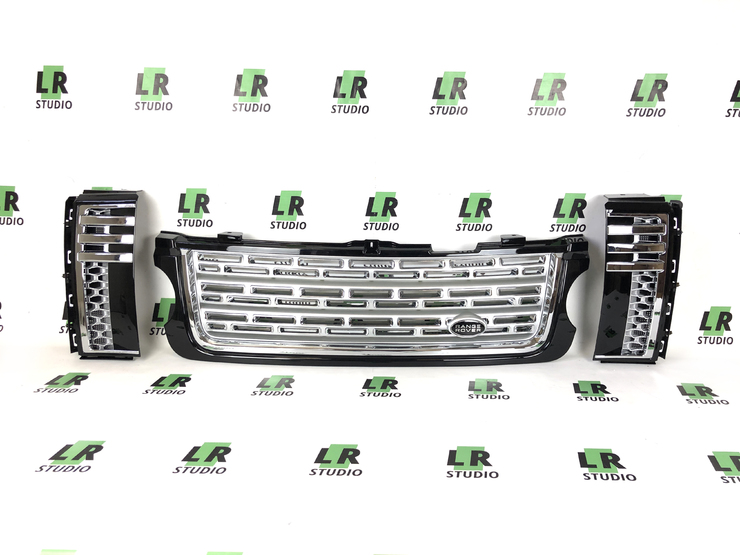 Комплект решеток Range Rover 2010-2012 черные с серым в стиле 2013 года, жабры черные с серым