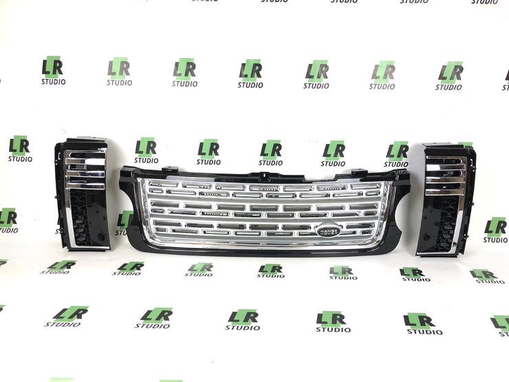 Комплект решеток Range Rover 2010-2012 черные с серым в стиле 2013 года, жабры черные с хромом