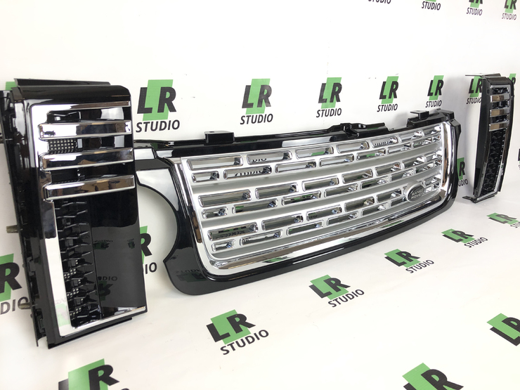 Комплект решеток Range Rover 2010-2012 черные с серым в стиле 2013 года, жабры черные с хромом