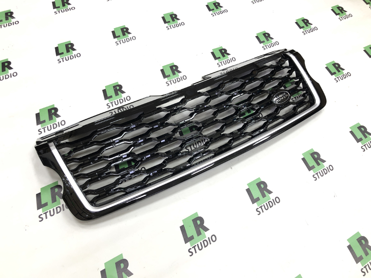 Решетка радиатора Range Rover 2013-2017 в стиле 2018+ черная с серой полосой