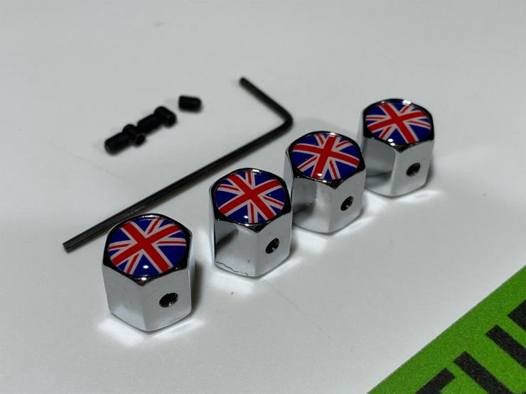 Колпачки на ниппель Land Rover Union Jack хром, антивандальные