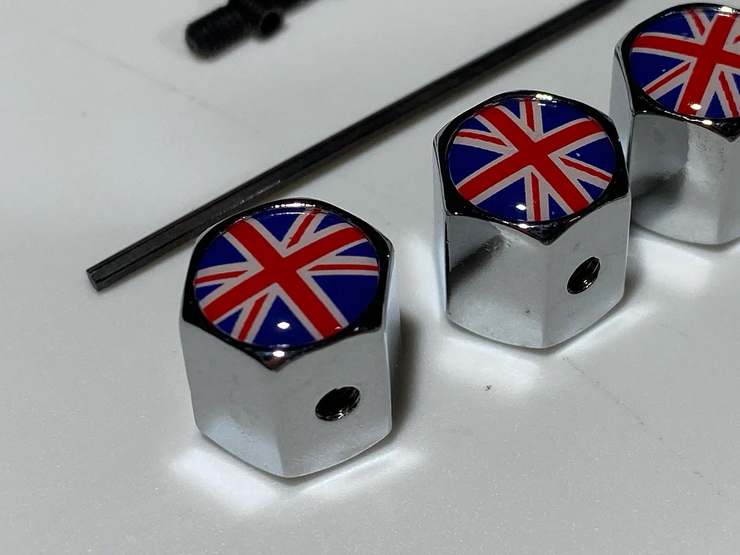 Колпачки на ниппель Land Rover Union Jack хром, антивандальные