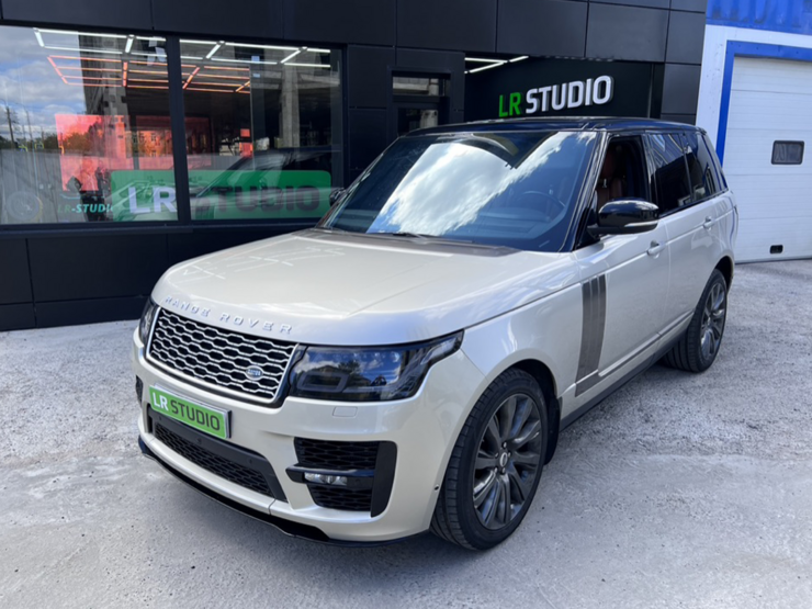 Фары Range Rover 2013-2017 в стиле рестайла 2018, с 4 линзами темный катафот