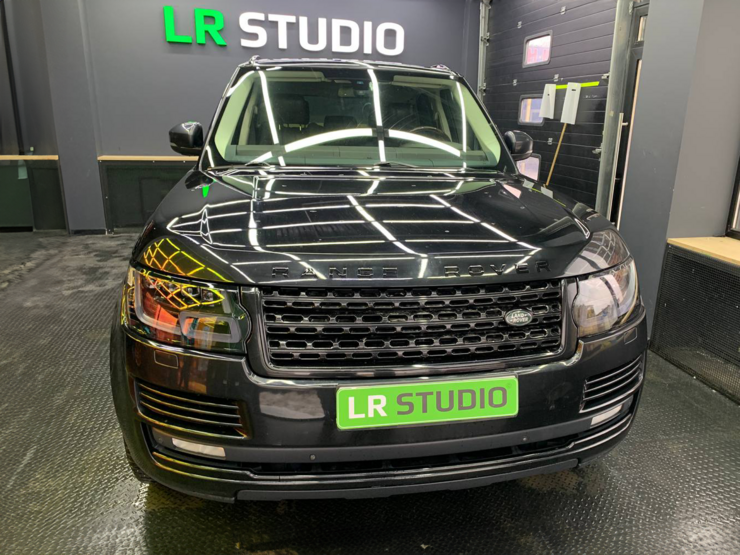 Фары Range Rover 2013-2017 в стиле рестайла 2018, с 4 линзами темный катафот