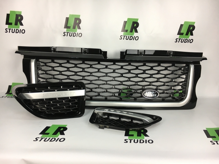 Комплект решетка радиатора и жабры черные с серой полосой Range Rover Sport 2005-2009