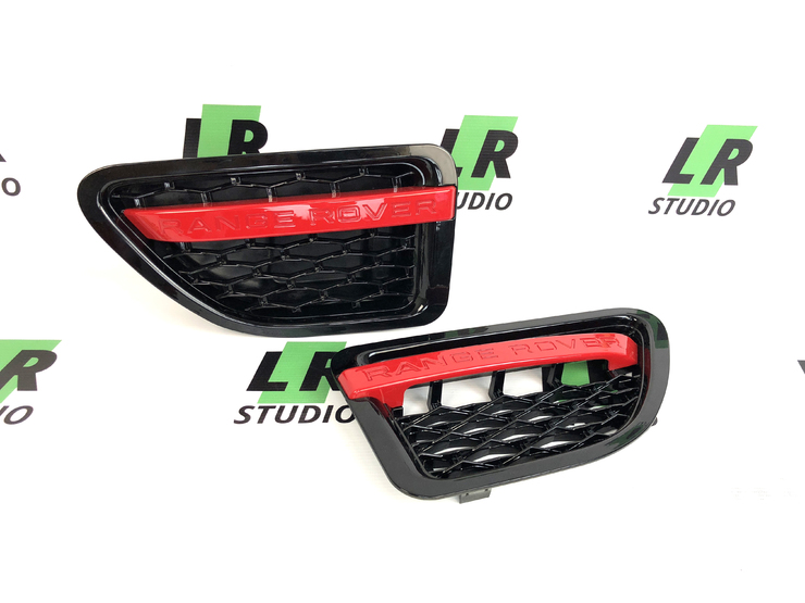 Решетки крыльев жабры с красной полосой Range Rover Sport 2005-2009 с надписью RANGE ROVER