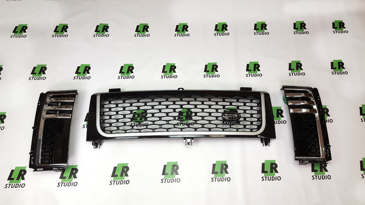 Комплект Решеток Range Rover 2002-2005 черная с серой полосой жабры с серым
