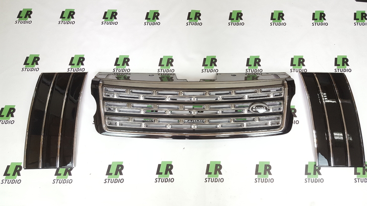Комплект решетка + жабры Range Rover 2013-2017 коричневая, жабры черные хром