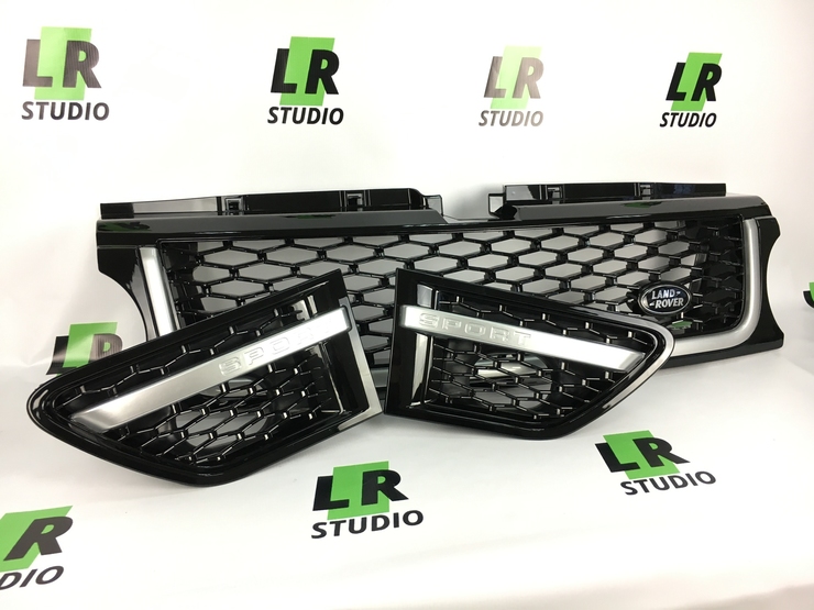 Комплект решеток Range Rover Sport 2010-2012 черные с серой полосой
